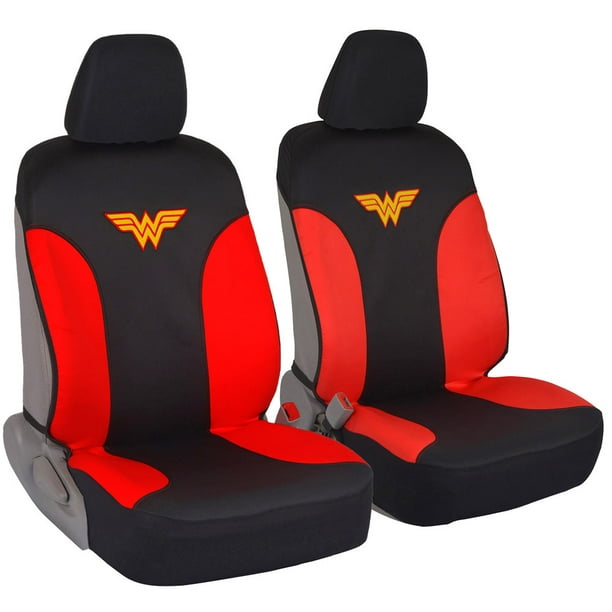 Wonder Woman Front Car Seat Covers & Seat Back Protector  Superhero Seat Covers with Detachable Cape Backing 